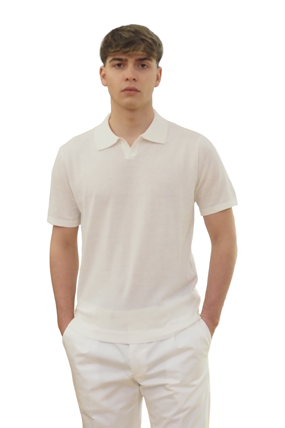 Polo bianca in maglia senza bottoni