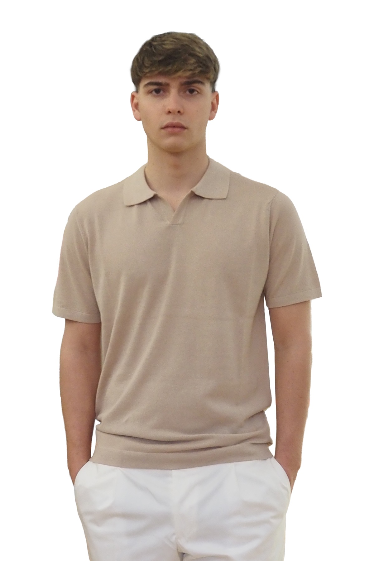 Polo beige in maglia senza bottoni